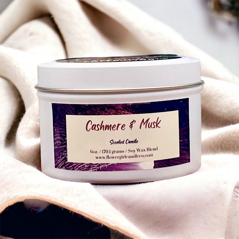 CASHMERE & MUSK 6oz. White Candle Tin
